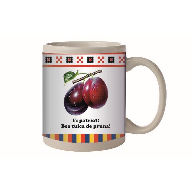 Cana FLAVIAN-SHOP, personalizata Fii patriot, model prune, 330 ml