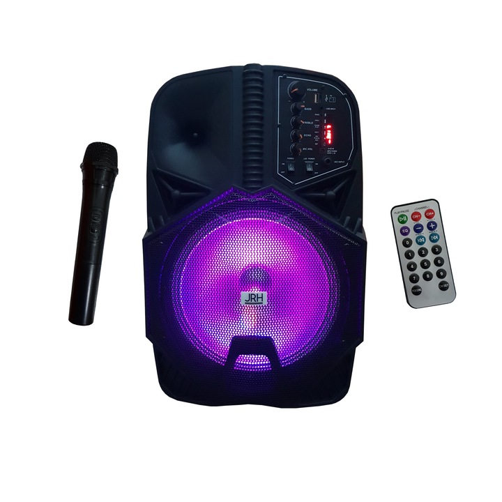 Boxa Cu Statie Activa Tip Troller , 12 Inch , Microfon Wireless , Telecomanda , Bluetooth , Cititor Stick USB , Card MicroSD , Radio FM