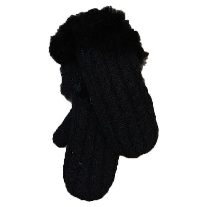 Manusi cu manseta din blana, D&J Exclusive,Negru