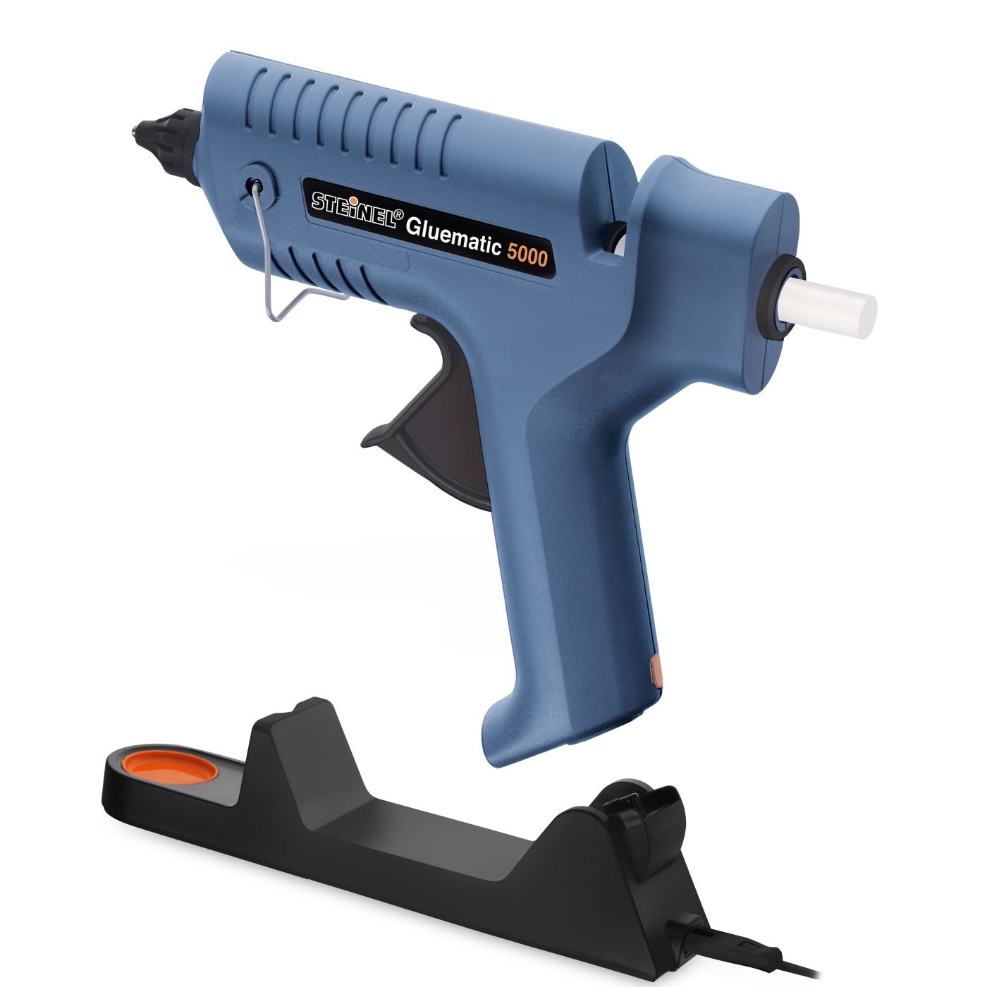 Pistol de lipit Gluematic 5000 Steinel fara fir, mobil, putere 500W 11mm, 220°C, 22g/min, 2 duze, 5 baghete adeziv Ø11mm
