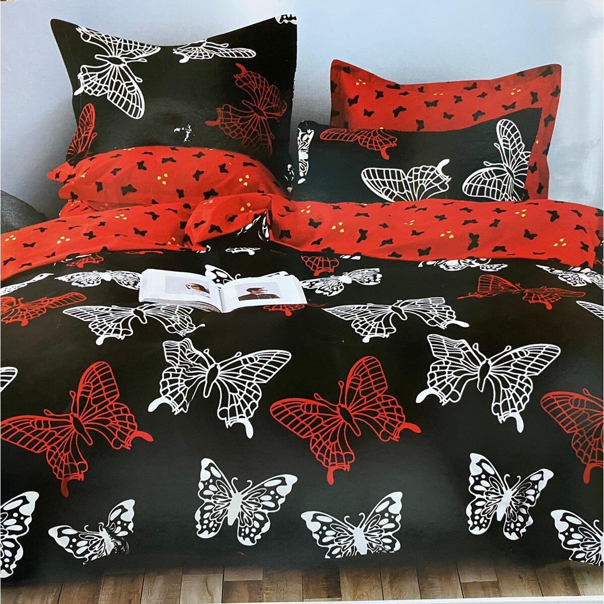 Lenjerie de pat cu doua fete pentru 2 persoane din bumbac 4 piese, negru Katia206