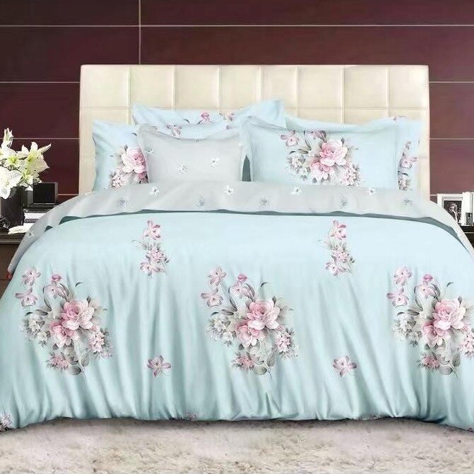 Lenjerie de pat cu doua fete pentru 2 persoane din bumbac 4 piese, bleu Katia216