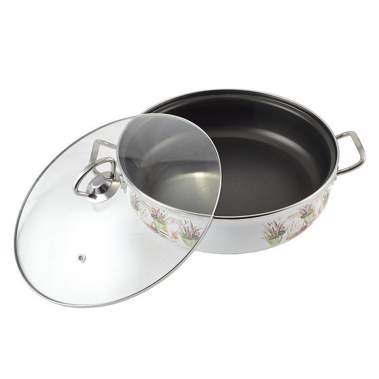 Cratita emailata de prajit cu capac sticla 28cm