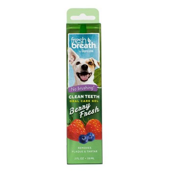 Gel dentar pentru caini Tropiclean Fresh Breath, fara periaj, aroma de fructe de padure, 59ml Gel dentar pentru caini Tropiclean Fresh Breath, fara periaj, aroma de fructe de padure, 59ml