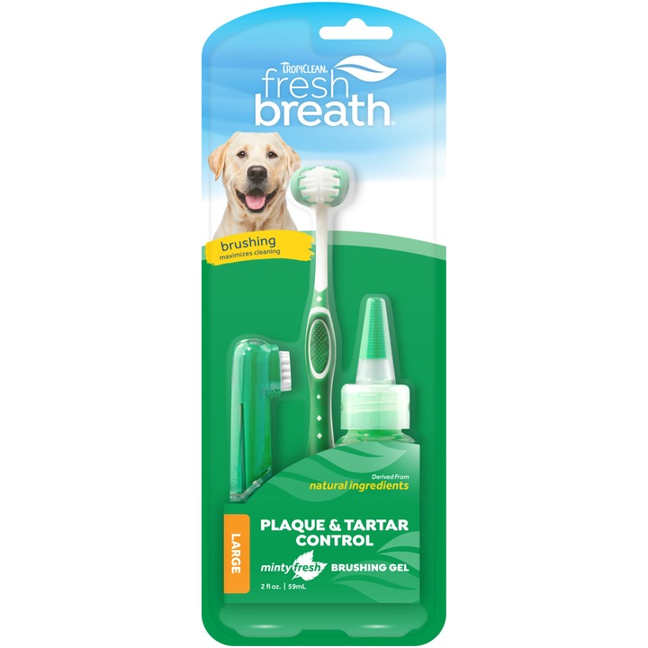 Kit igiena orala pentru caini Tropiclean Fresh Breath, 59ml