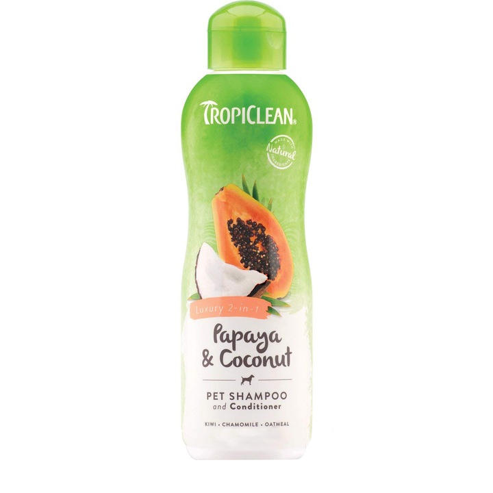 Sampon & Balsam 2 in 1 pentru caini Tropiclean Papaya & Coconut Shampoo, 355ml