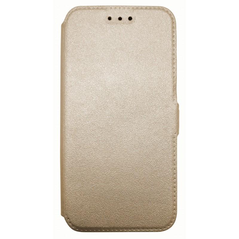 Carcasa Husa flip carte Samsung Galaxy A8 2018 Gold, Inchidere Magnetica, Antisoc, Suport Card, Viceversa
