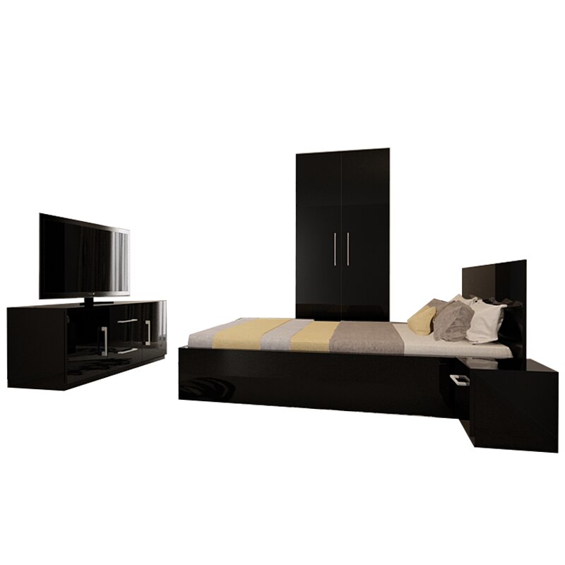 Set Dormitor COMO 1 Negru, MDF Lucios