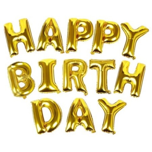 Balon Folie, Happy Birthday, Auriu, 40 cm