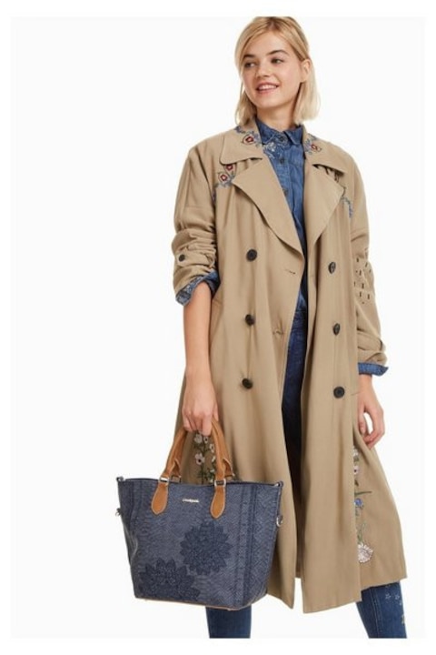 Geanta dama, Desigual, albastra, in 1, cu imprimeu floral