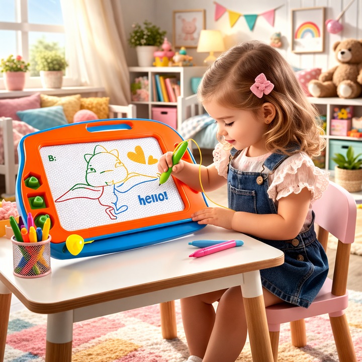 Set 2 bucati Tabla magnetica IDL 2 in 1 Hello Kity, ajuta la dezvoltarea imaginatiei si incurajeaza practicarea scrisului, Multicolora