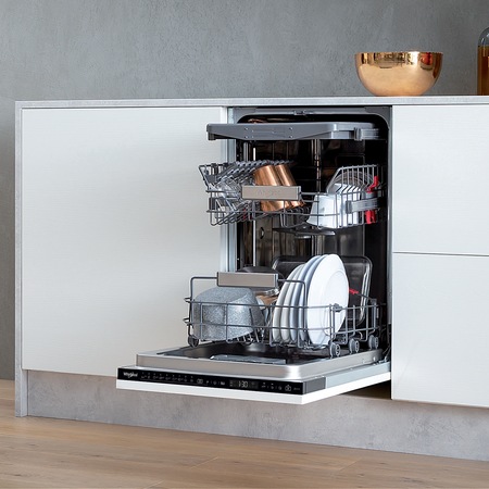 Masina de spalat vase incorporabila Whirlpool WSIP4O33PFE, 10 seturi, 9 programe, 6th Sense, Power Clean, Clasa A+++, 45 cm