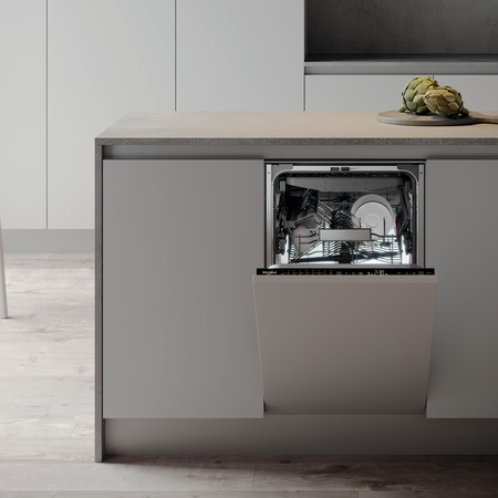 Masina de spalat vase incorporabila Whirlpool WSIP4O33PFE, 10 seturi, 9 programe, 6th Sense, Power Clean, Clasa A+++, 45 cm