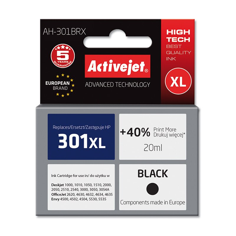 Cartus compatibil HP-301XL black pentru HP CH563EE, 20 ml, Premium Activejet, Garantie 5 ani