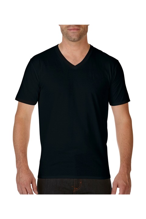 Férfi póló rövid ujjú Gildan Premium Cotton Adult V-Neck T-Shirt Fekete L INTL