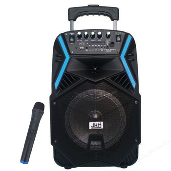 Boxa cu Statie Activa Tip Troller, 8 Inch, Microfon Wireless, Telecomanda, Bluetooth, Cititor Stick USB, Card MicroSD, Radio FM Boxa cu Statie Activa Tip Troller, 8 Inch, Microfon Wireless, Telecomanda, Bluetooth, Cititor Stick USB, Card MicroSD, Radio FM