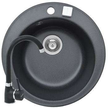 Pachet chiuveta granit + Baterie bucatarie Pyramis Bello Round, 1 cuva, 490mm, adancime 170mm, montare pe blat, Negru Pachet chiuveta granit + Baterie bucatarie Pyramis Bello Round, 1 cuva, 490mm, adancime 170mm, montare pe blat, Negru