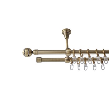 Galerie metalica 240 cm pentru perdele cu prindere in tavan, dubla, model Kugel Briliant, grosime 16 mm, auriu antic, KIT COMPLET Galerie metalica 240 cm pentru perdele cu prindere in tavan, dubla, model Kugel Briliant, grosime 16 mm, auriu antic, KIT COMPLET