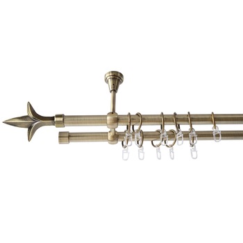 Galerie metalica 120 cm pentru perdele cu prindere in tavan, dubla, model Lance, grosime 19 mm, auriu antic, KIT COMPLET Galerie metalica 120 cm pentru perdele cu prindere in tavan, dubla, model Lance, grosime 19 mm, auriu antic, KIT COMPLET