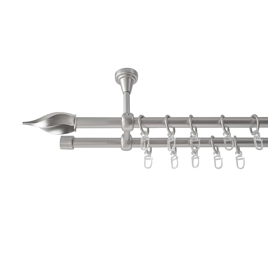 Galerie metalica 200 cm pentru perdele cu prindere in tavan, dubla, model Iris, grosime 16 mm, inox, KIT COMPLET