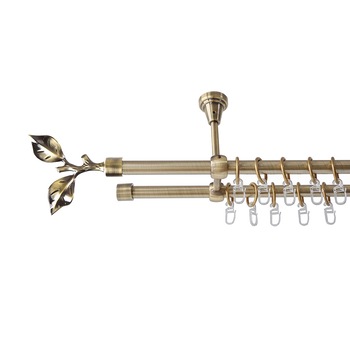 Galerie metalica 160 cm pentru perdele cu prindere in tavan, dubla, model Frunza 2, grosime 16 mm, auriu antic, KIT COMPLET Galerie metalica 160 cm pentru perdele cu prindere in tavan, dubla, model Frunza 2, grosime 16 mm, auriu antic, KIT COMPLET