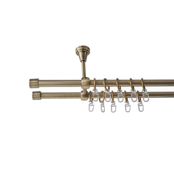 Galerie metalica 200 cm pentru perdele cu prindere in tavan, dubla, model Dop, grosime 19 mm, auriu antic, KIT COMPLET Galerie metalica 200 cm pentru perdele cu prindere in tavan, dubla, model Dop, grosime 19 mm, auriu antic, KIT COMPLET