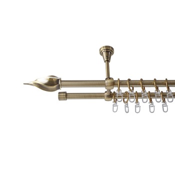 Galerie metalica 160 cm pentru perdele cu prindere in tavan, dubla, model Iris, grosime 16 mm, auriu antic, KIT COMPLET Galerie metalica 160 cm pentru perdele cu prindere in tavan, dubla, model Iris, grosime 16 mm, auriu antic, KIT COMPLET