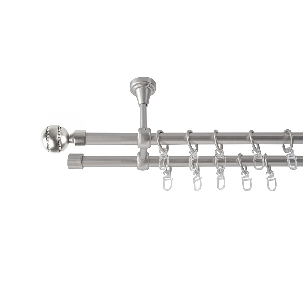 Galerie metalica 200 cm pentru perdele cu prindere in tavan, dubla, model Kugel Briliant, grosime 16 mm, inox, KIT COMPLET