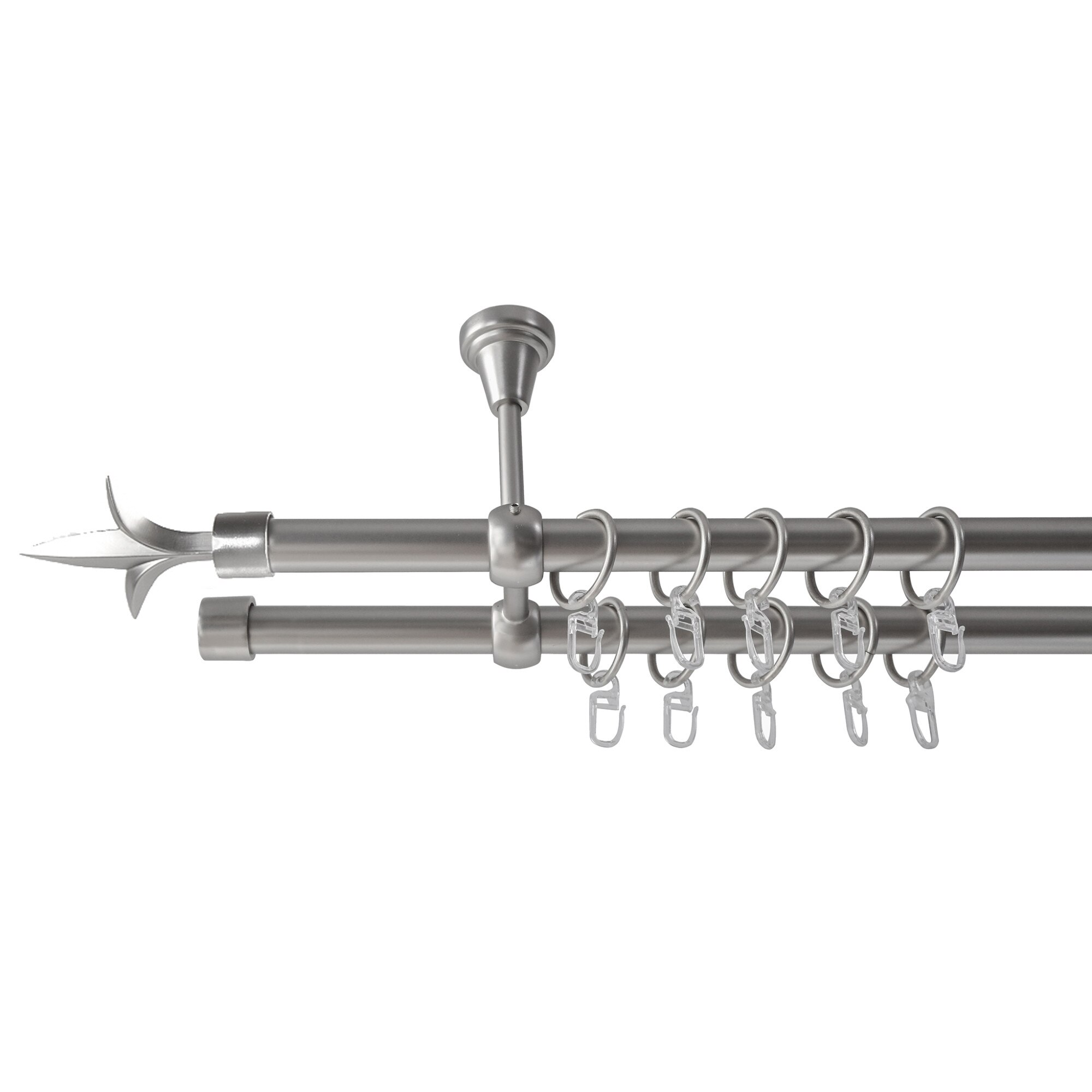 Galerie metalica 240 cm pentru perdele cu prindere in tavan, dubla, model Lance, grosime 19 mm, inox, KIT COMPLET