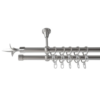 Galerie metalica 300 cm pentru perdele cu prindere in tavan, dubla, model Lance, grosime 19 mm, inox, KIT COMPLET Galerie metalica 300 cm pentru perdele cu prindere in tavan, dubla, model Lance, grosime 19 mm, inox, KIT COMPLET