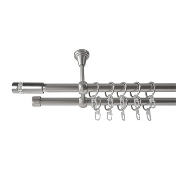 Galerie metalica 200 cm pentru perdele cu prindere in tavan, dubla, model Tub Briliant, grosime 19 mm, inox, KIT COMPLET Galerie metalica 200 cm pentru perdele cu prindere in tavan, dubla, model Tub Briliant, grosime 19 mm, inox, KIT COMPLET