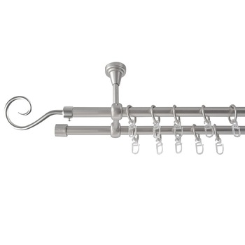 Galerie metalica 160 cm pentru perdele cu prindere in tavan, dubla, model Carlig, grosime 16 mm, inox, KIT COMPLET Galerie metalica 160 cm pentru perdele cu prindere in tavan, dubla, model Carlig, grosime 16 mm, inox, KIT COMPLET