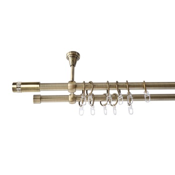 Galerie metalica 160 cm pentru perdele cu prindere in tavan, dubla, model Tub Briliant, grosime 19 mm, auriu antic, KIT COMPLET Galerie metalica 160 cm pentru perdele cu prindere in tavan, dubla, model Tub Briliant, grosime 19 mm, auriu antic, KIT COMPLET
