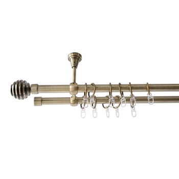 Galerie metalica 120 cm pentru perdele cu prindere in tavan, dubla, model Verona, grosime 19 mm, auriu antic, KIT COMPLET Galerie metalica 120 cm pentru perdele cu prindere in tavan, dubla, model Verona, grosime 19 mm, auriu antic, KIT COMPLET