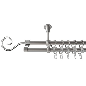 Galerie metalica 300 cm pentru perdele cu prindere in tavan, dubla, model Carlig, grosime 19 mm, inox, KIT COMPLET Galerie metalica 300 cm pentru perdele cu prindere in tavan, dubla, model Carlig, grosime 19 mm, inox, KIT COMPLET