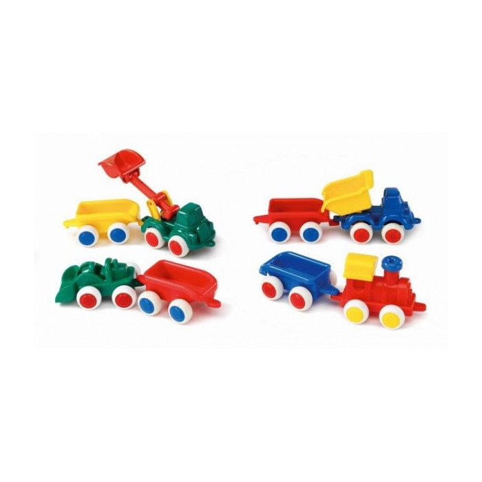 Set masini pentru copii Vikingtoys, Cu o remorca, 1144-M4, Multicolor, 4 modele set, 21 cm