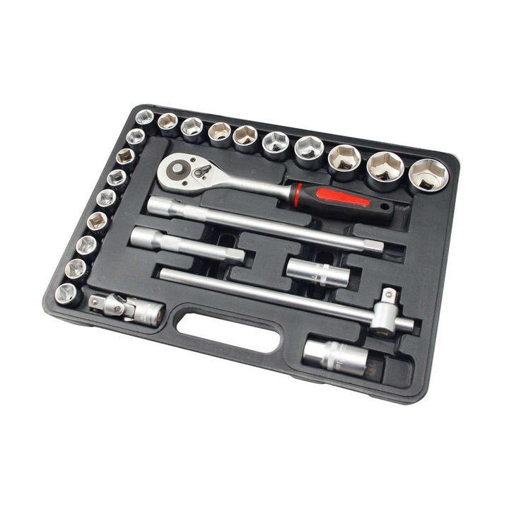 Trusa de Chei Tubulare CR-V, 25 piese de 1/2" cu antrenor, S[mm] 8-32, Beast