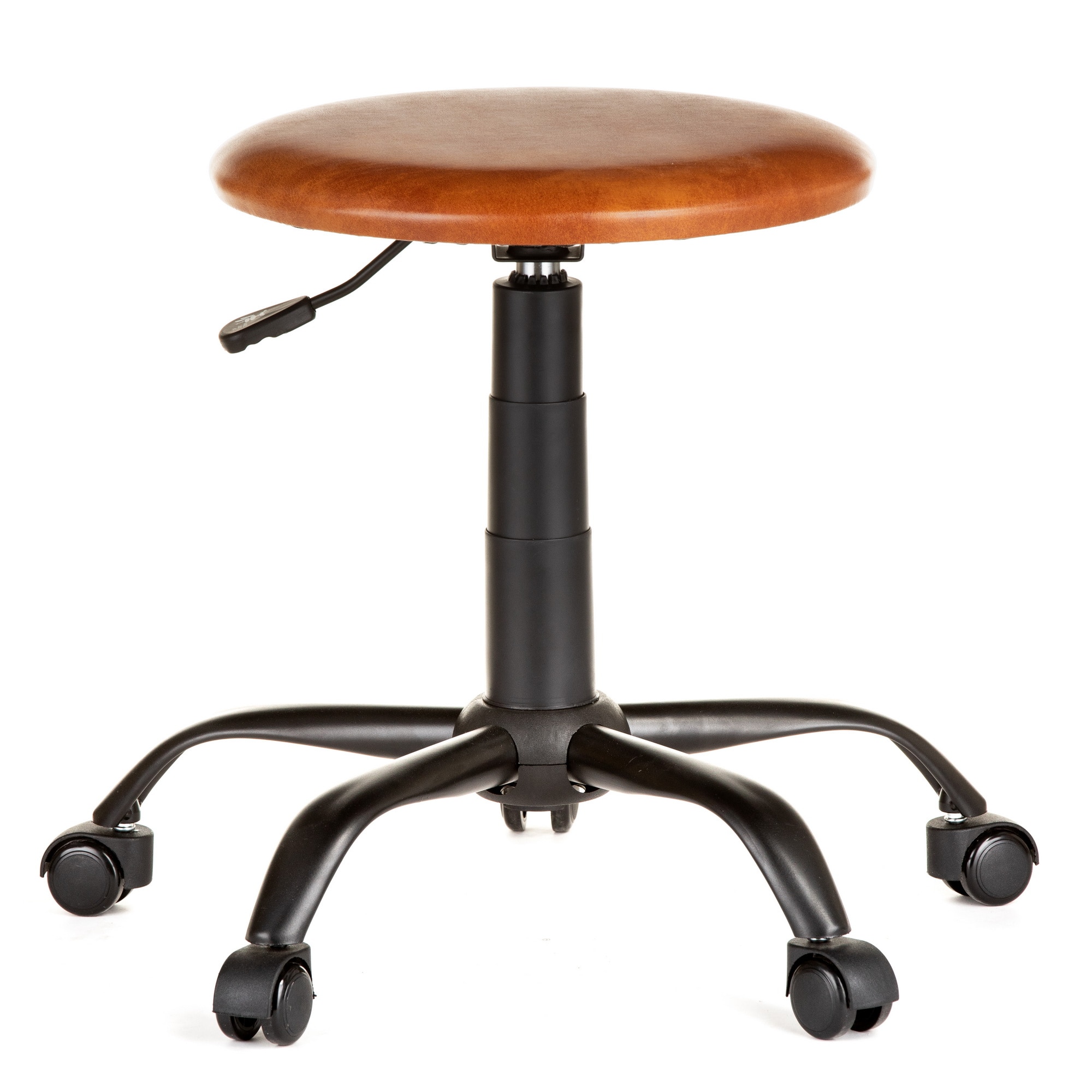 Scaun laborator QMOBILI LAB B Coniac, baza metal negru, piele ecologica, role gumate