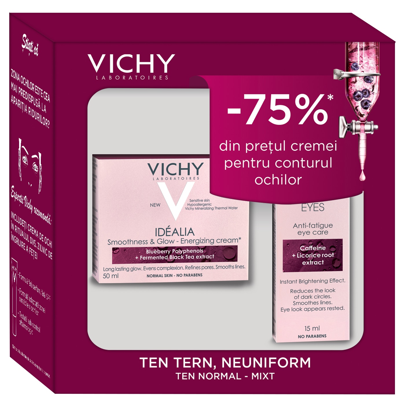 Vichy Trusa Idealia Crema ten uscat 50ml + Crema contur ochi 15ml