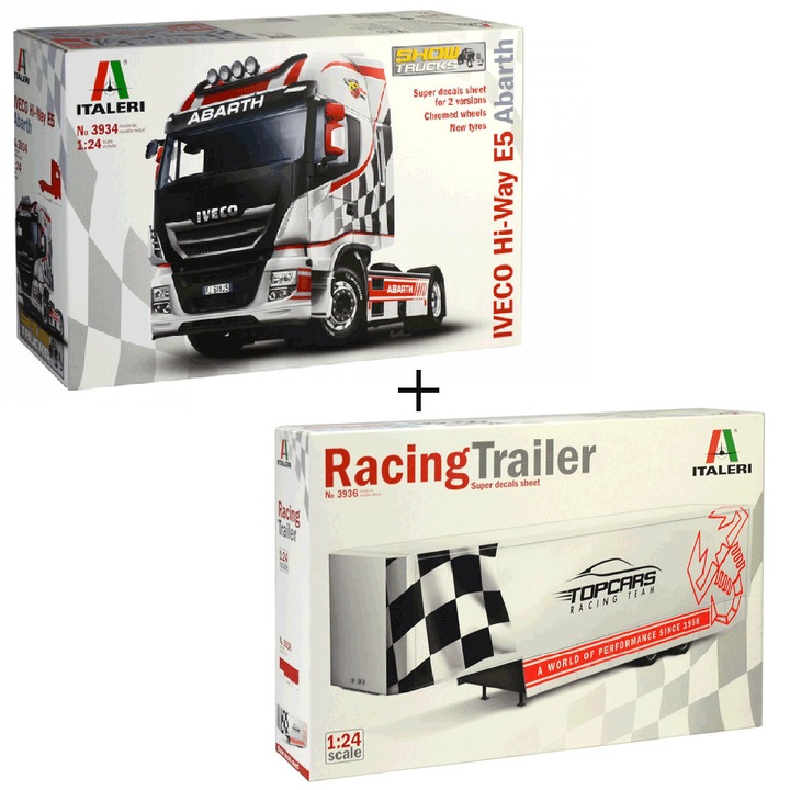 Kit de construit camion IVECO Hi-Way E5 ABARTH SHOWTRUCK + semiremorca RACING 1:24