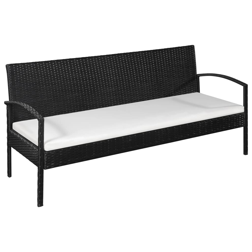 Banca de gradina 3 locuri, cu perne, vidaXL, Negru, 158 x 58 x 72 cm, Ratn