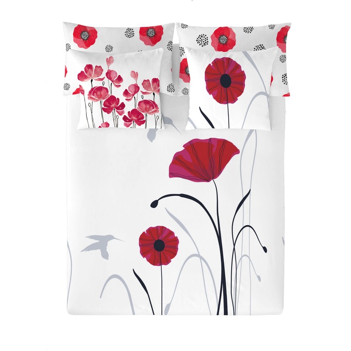 Lenjerie de pat pentru 2 persoane, Kring, 144TC, bumbac ranforce, Maci