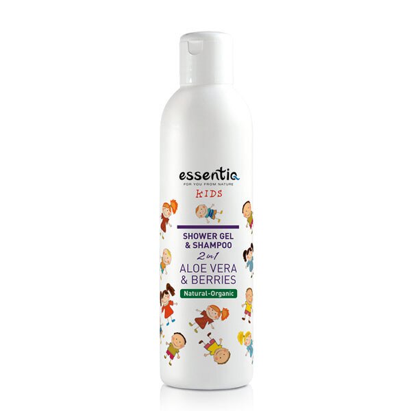 Gel de dus si sampon organic pentru copii 2 in 1 Aloe Vera & Fructe de padure 250ml, Essentiq