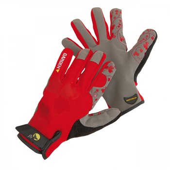 Manusi pentru gradina , fibre sintetice + imitatie piele, rosu + gri, marimea 8 Manusi pentru gradina , fibre sintetice + imitatie piele, rosu + gri, marimea 8