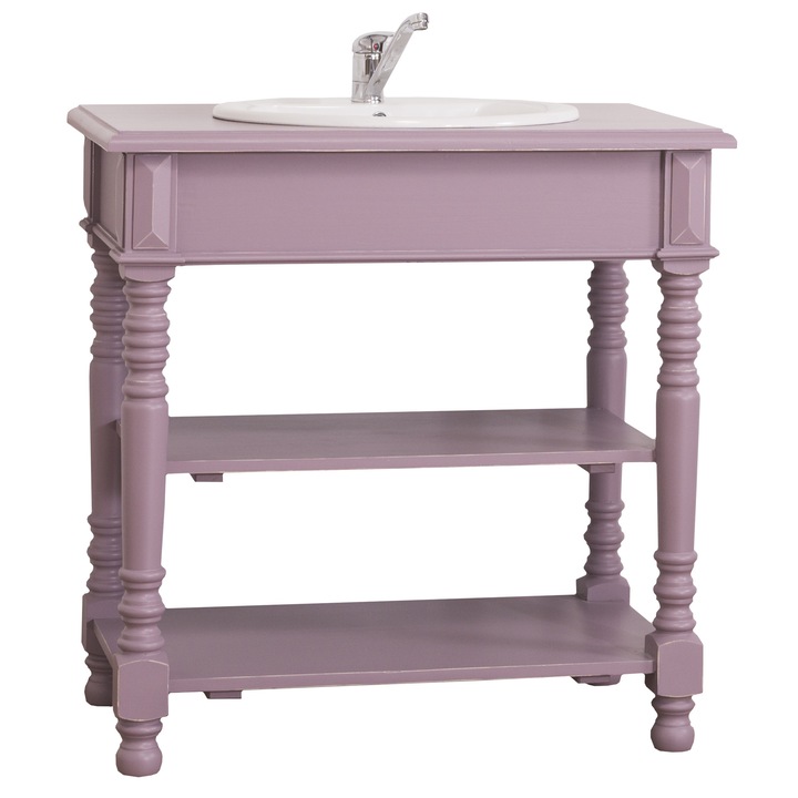 Szel-Mob fürdőszobai szekrény, mosdóhoz, esztergált lábakkal, a mosdót tartalmazza, antikolt festett, tömörfa