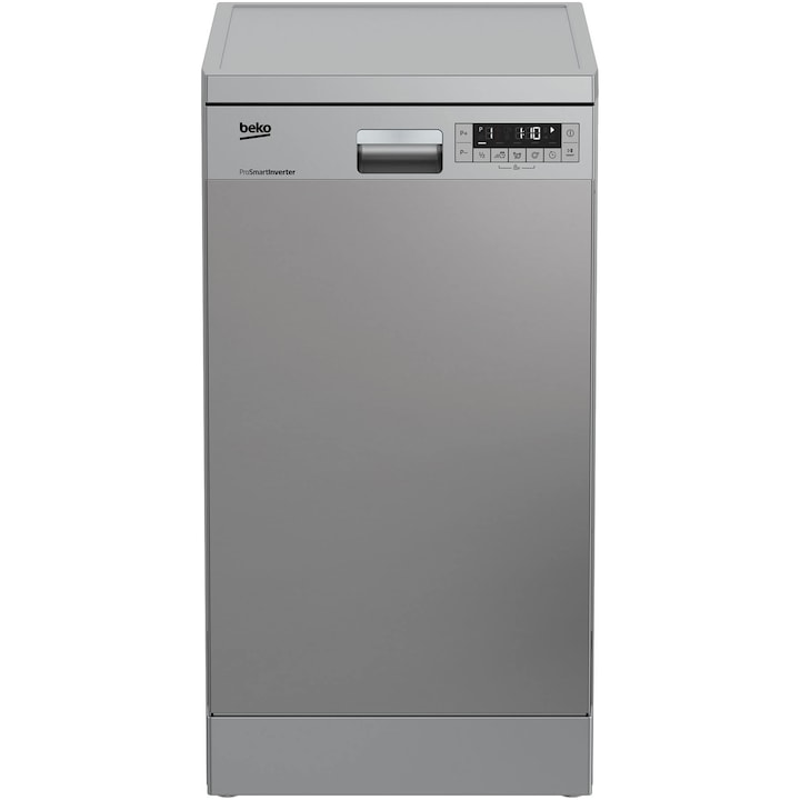 Beko DFS 26024 X Szabadonálló keskeny mosogatógép, 45cm, 10 terítékes, 6 program, LCD kijelző, E energiaosztály, Inox