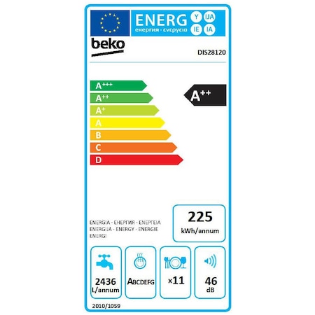 Masina de spalat vase incorporabila Beko DIS28120, 11 seturi, 8 programe, Clasa E, Motor ProSmart Inverter, AquaIntense, 45 cm