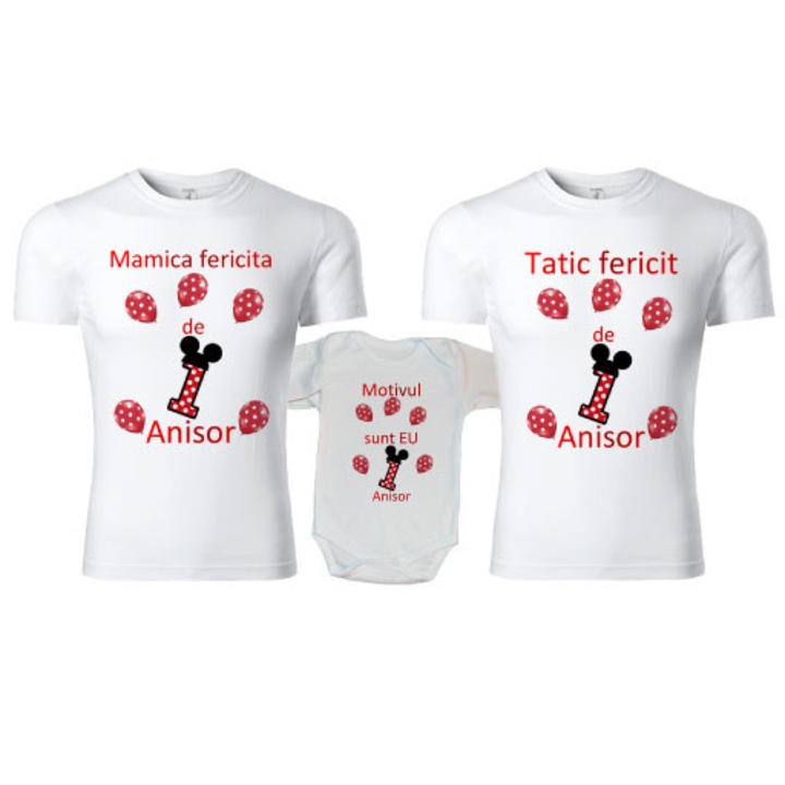 Set tricouri personalizate si body 1 an - Mickey, Alb, S si L