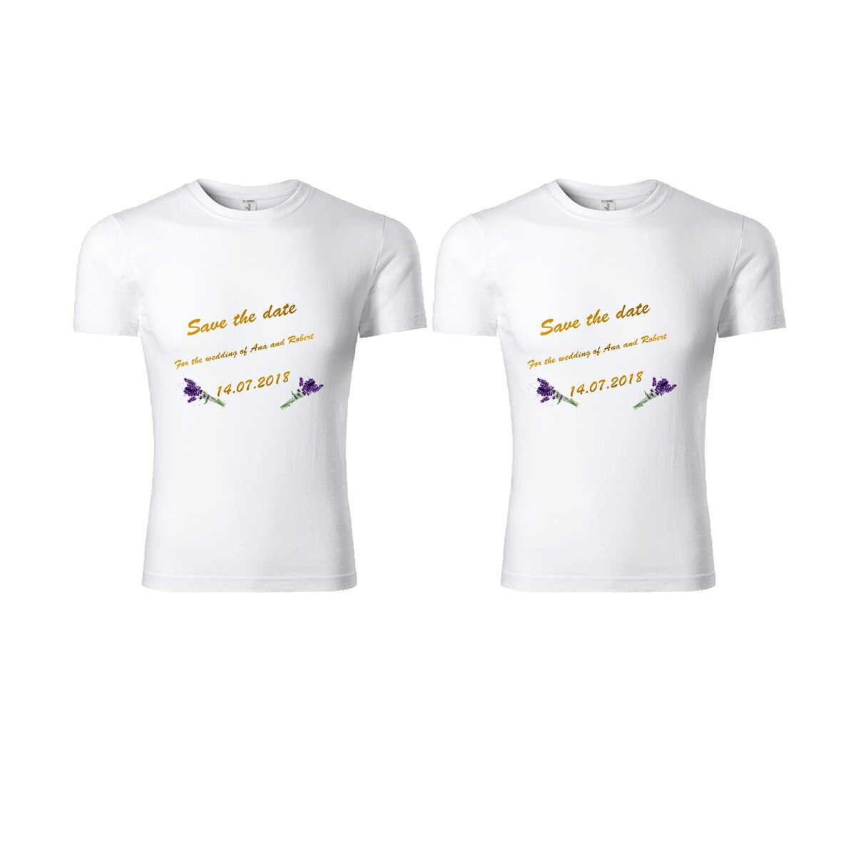 Set tricouri personalizate Save the Date, bumbac, Alb cu auriu, S si M