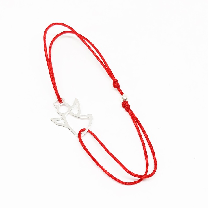 Bratara cu inger din argint, dimensiune reglabila, snur rosu, Dinuzete